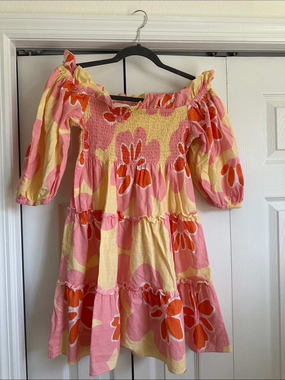 Off-Shoulder Pink & Yellow Floral Mini Dress